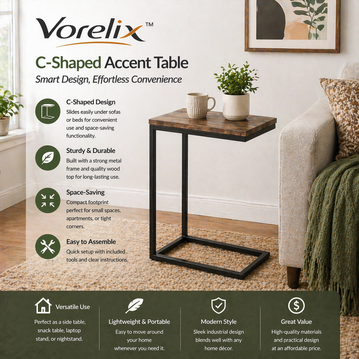 C-Shaped Accent Table